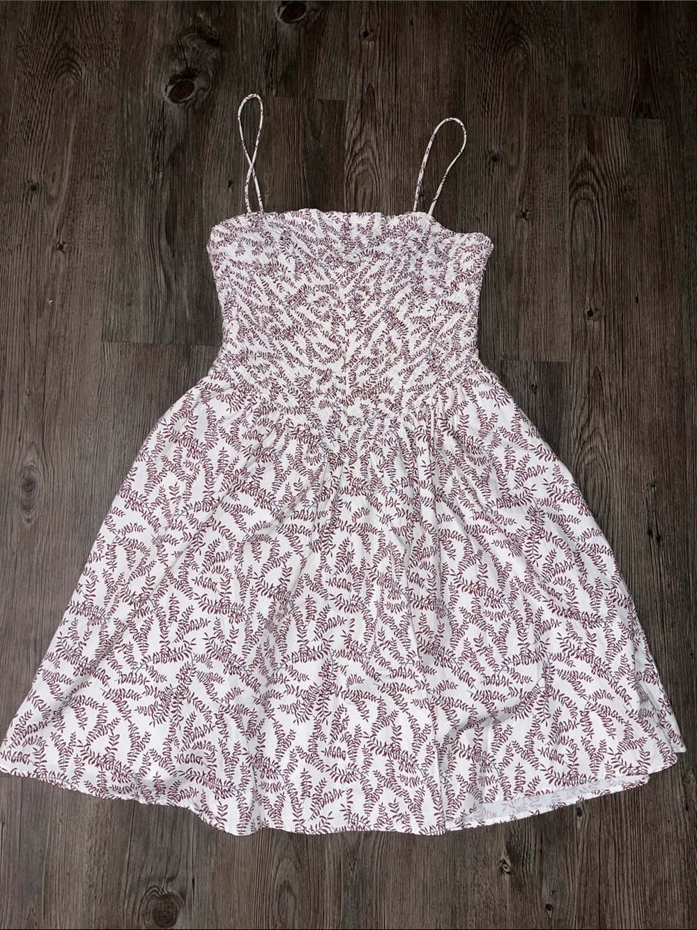 H&M White Mini Dress with Mauve Leaf Motif